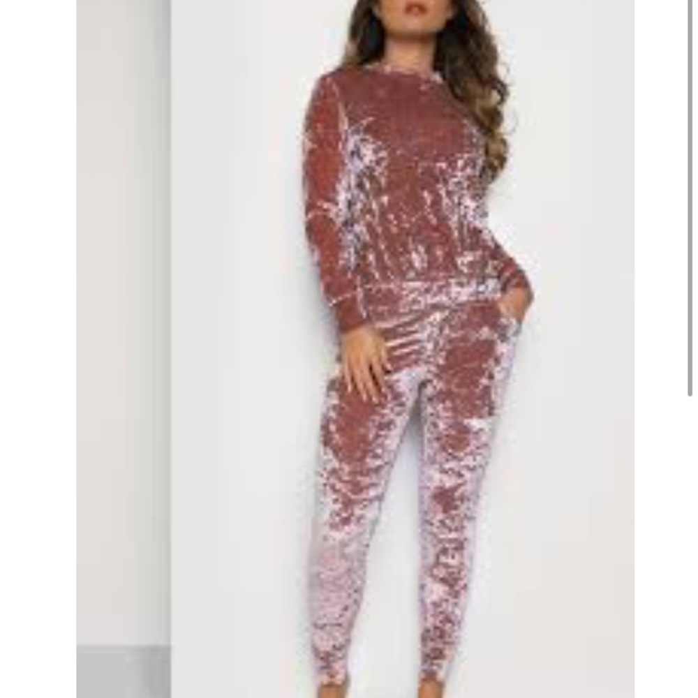 Missguided Pink Velvet Tracksuit